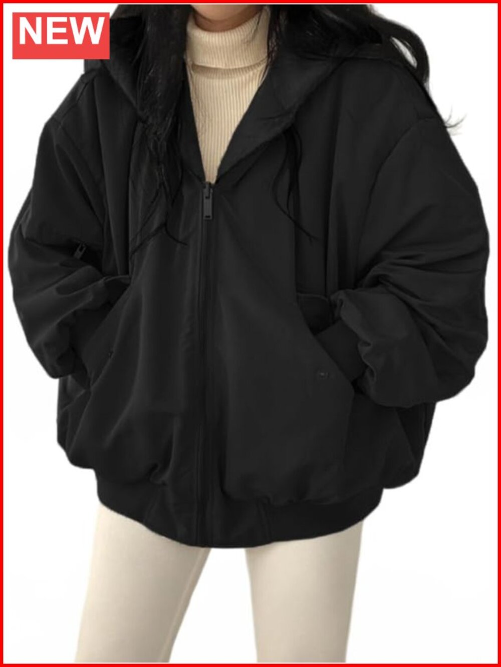 Reversible Fleece Puffer Jacket Oversized Hooded Winter Coat
